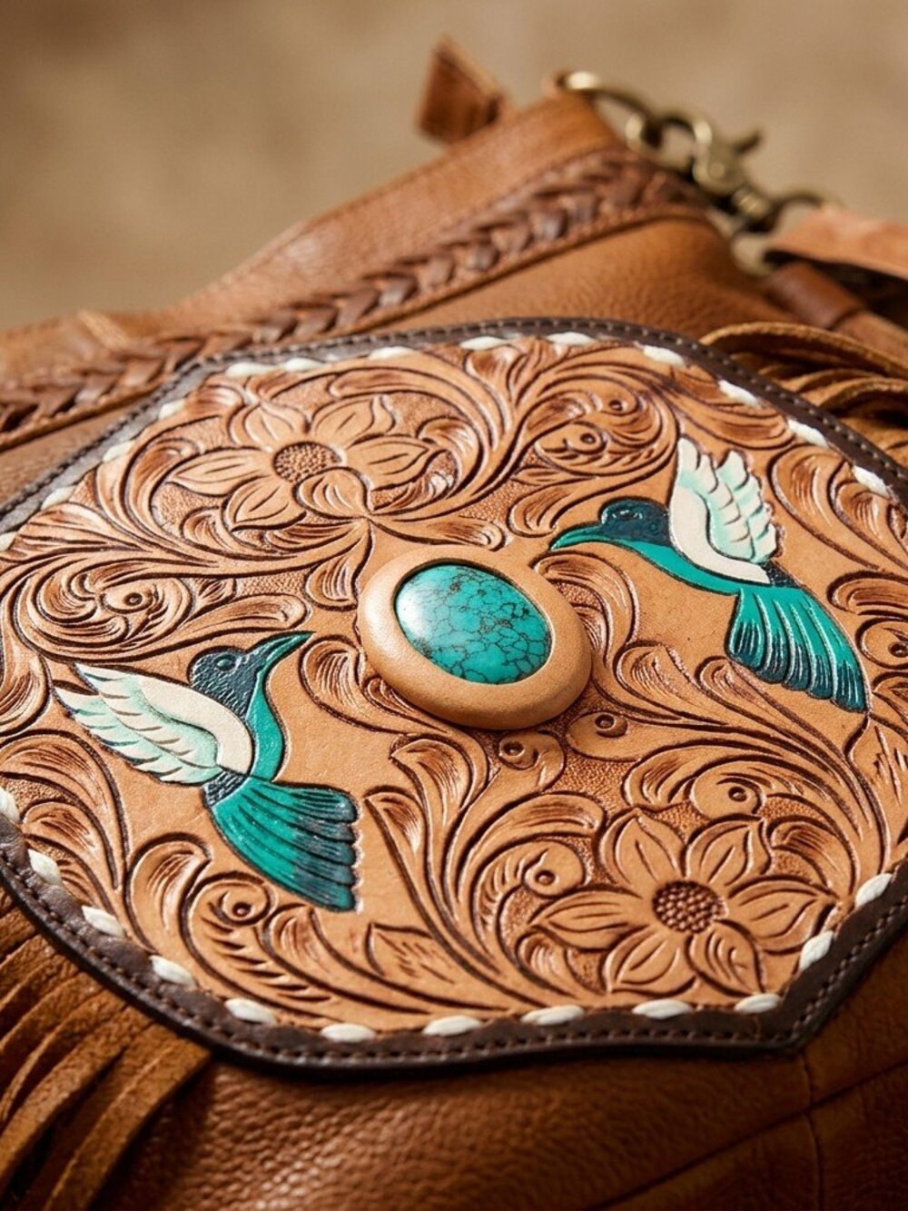 American Darling Turquoise Hummingbird Spirit Fringe Crossbody - Picture 8 of 9